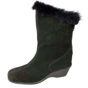 MAXINE Of Canada Waterproof‎ Black Suede Insulated Rear Zip Wedge Boots